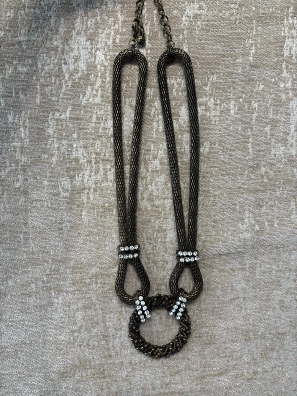 Rhinestone Accented Dark Metal Statement Necklace - Picture 1 of 5